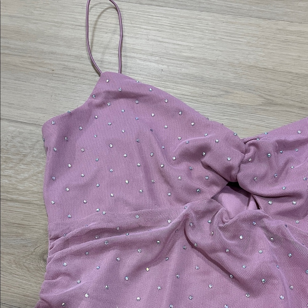 Chic Pink Ruched Mini Dress - Picture 2 of 5